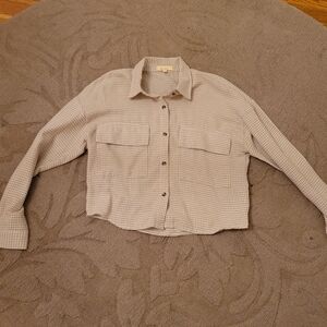 Love Notes Tan and White Houndstooth Flannel Shirt